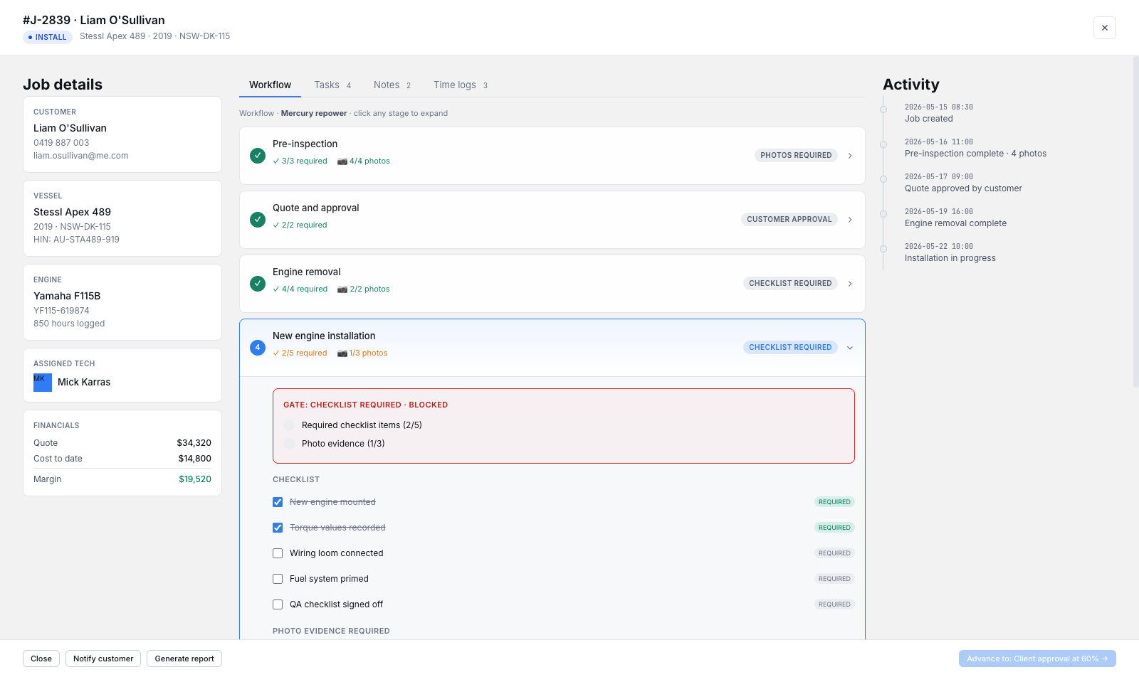 Job card with encoded workflow