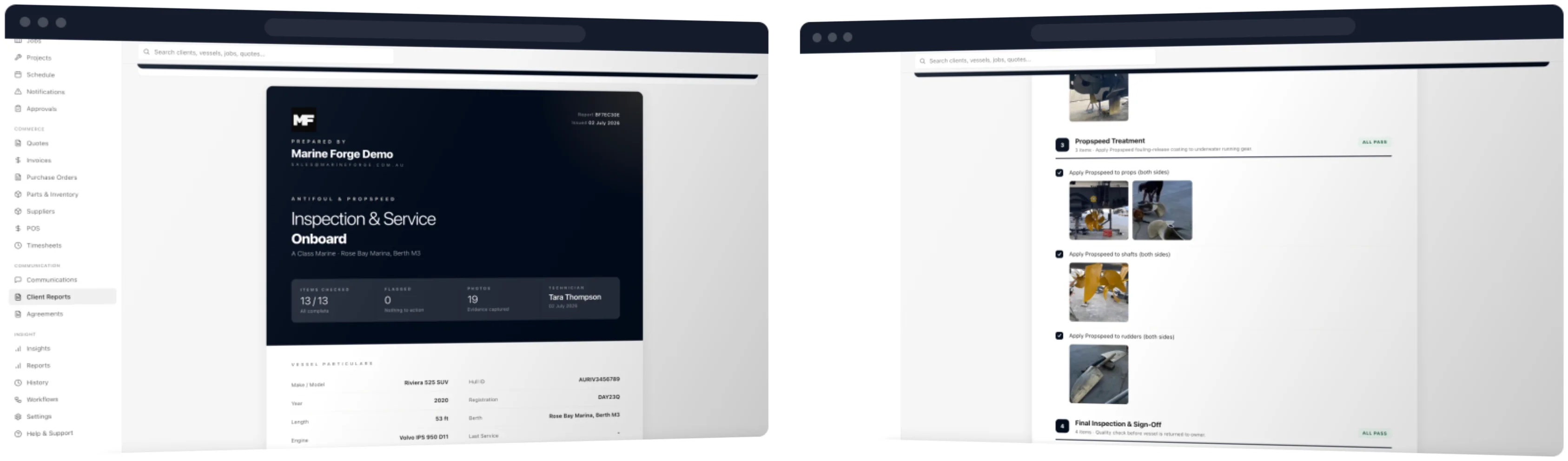 A customer-ready report with checklist evidence and notes highlighted